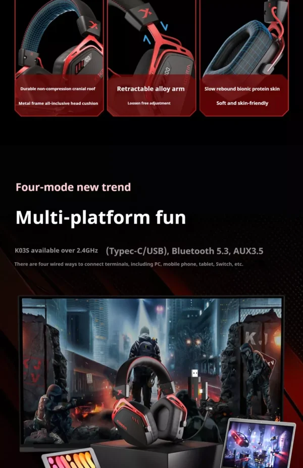 Tai nghe gaming XIBERIA K03S Wireless Four Mode Connection Ai Noise Cancelling - Hình ảnh 22