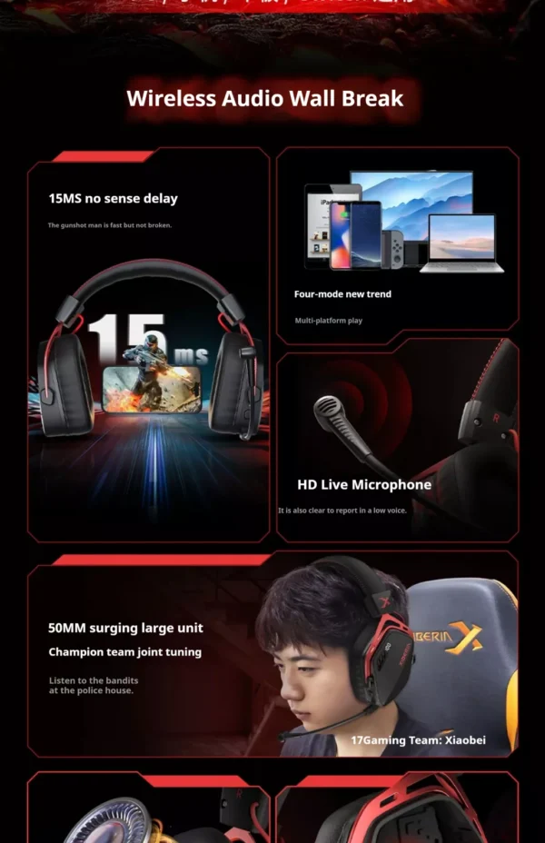 Tai nghe gaming XIBERIA K03S Wireless Four Mode Connection Ai Noise Cancelling - Hình ảnh 19